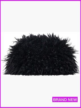 Fuzzy Plush Evening Clutch Y2K Faux Fur Handbag Kiss Lock Closure